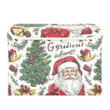 Imagem de SEHANY Linda caixa de armazenamento de Papai Noel de Natal com tampas e alças, organizador de cestas de armazenamento de tecido dobrável, caixas de armazenamento de cubos grandes para roupas, cobertor