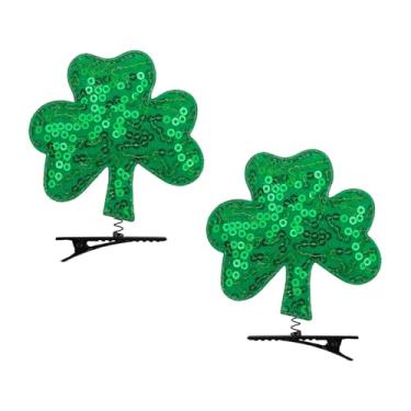 Imagem de ONENINEDREAM 2 peças de grampos de cabelo de trevo de glitter Dia de São Patrício, acessórios de cabelo para meninas, clipe de trevo brilhante para mulheres, roupas verdes, lembrancinhas de festa de