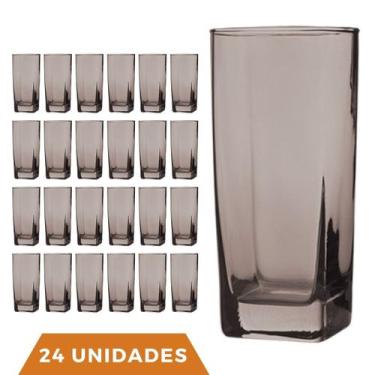 Imagem de Copo Vidro 320ml Quadrado BALI Jogo com 24 Cinza Luxo Agua - PRATICASA