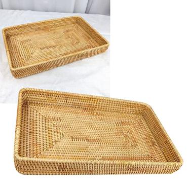 Imagem de LiebeWH Bandeja de Vime Tecida à Mão, Cesta de Armazenamento Leve, Bandeja de Serviço Exclusiva para Organização de Mesa (L)