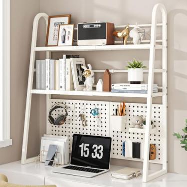 Imagem de Estante de mesa de computador com placa perfurada de metal, estante trapezoidal retrátil ajustável para escritório, casa