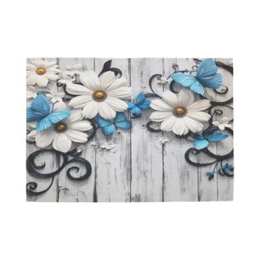 Imagem de Burbuja Jogo americano de borboleta de flor em madeira, conjunto de 4, tapetes de mesa laváveis antiderrapantes, resistentes ao calor, para cozinha, mesa de jantar, ambientes internos e externos