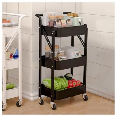 Imagem de Carrinho utilitário dobrável de várias camadas com rodízios – design resistente à ferrugem e economia de espaço para assar e pintar, solução de armazenamento preta versátil