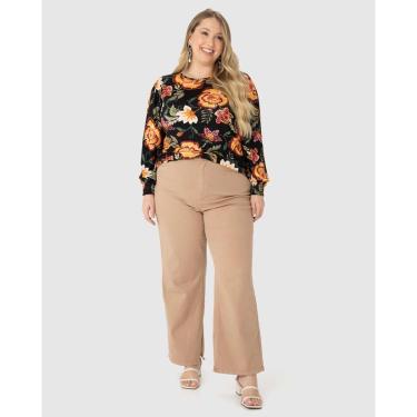 Imagem de Blusa Feminina Plus Size Floral Manga Franzida Em Viscose Stretch-Feminino