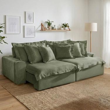 Imagem de Sofá Retrátil e Reclinável 2 Lugares 210cm Linho Zeus Verde