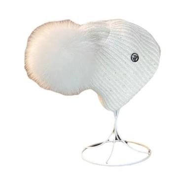 Imagem de Gorro Feminino De Inverno Quente Com Pompom De Pele De Raposa, Touca D