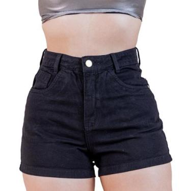 Imagem de Short Bermuda Jeans Feminino Preto Barra Feita Liso Bainha - Magalu Ma
