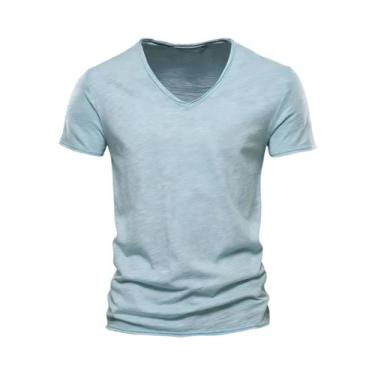 Imagem de Camiseta Masculina Slim Fit Com Decote Em V De Algodão, Manga Curta, D