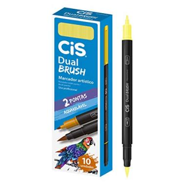 Imagem de Marcador Artístico Aquarelável Dual Brush, CIS, Amarelo Neon, Caixa com 10 unidades