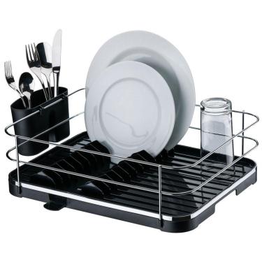 Imagem de Escorredor De Louças Pratos Copos Porta Talheres Bandeja Bico Fixo Pia Cozinha Preto Cromado - 982 Future