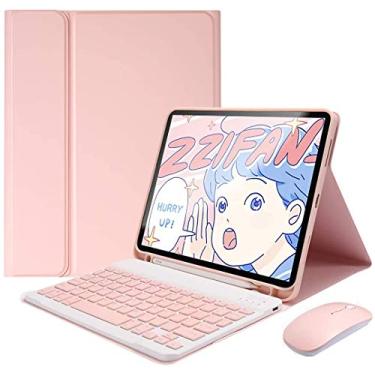 Imagem de Capa para iPad Pro 12.9 com teclado, Capa de teclado para iPad Pro 12,9 polegadas 5ª 4ª 3ª geração, Teclado iPad Pro 12.9 com suporte para lápis de mouse Magneticamente destacável sem fio Bluetooth Teclado, Rosa