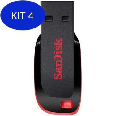 Imagem de Kit 4 Pen Drive 16GB Sandisk Cruzer Blade Preto e Vermelho