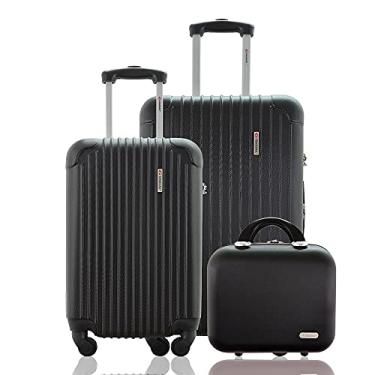 Imagem de Kit Conjunto 2 Malas de Viagem Bordo 10kg e Média Despachada 23kg Rígida Rodas 360º Cadeado Segredo mais Frasqueira Gladiador A2PM Preto