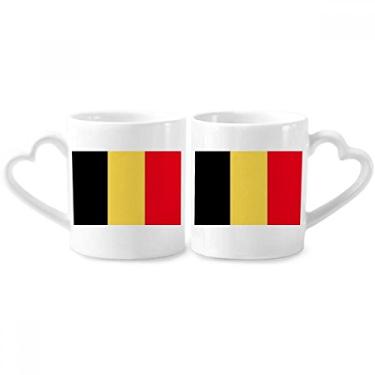 Imagem de Conjunto de canecas de porcelana para casal, bandeira nacional da Bélgica e bandeira europeia com coração