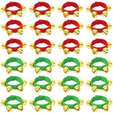 Imagem de 24 peças de pulseiras de Natal com sinos, instrumentos musicais, suprimentos de festa para lembrancinhas de decoração de festa infantil (12 peças, vermelho e 12 peças, verde)