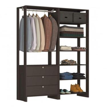 Imagem de Closet Modulado 2 Peças com 1 Cabideiro 3 Gavetas e 7 Nichos Yes Nova Mobile Grafite Intenso
