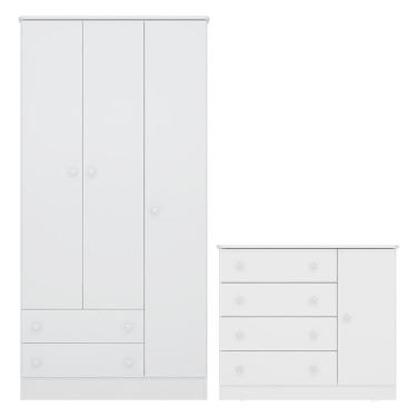 Imagem de Quarto de Bebê Doce Sonho com Roupeiro 2617 e Cômoda Sapateira 2561 Qmovi Branco