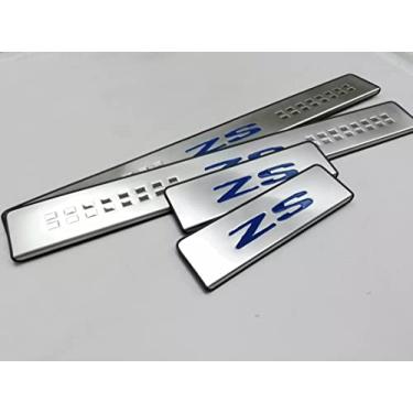 Imagem de GZBFTDH Protetor contra rasgos para porta de carro, para acessórios MG ZS 2017 2022, aço inoxidável com plástico ABS para entrada de porta e placa de proteção de porta de plástico, peças interiores de automóveis, painéis de chute 4 peças (azul)