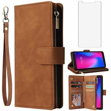 Imagem de Asuwish Capa carteira compatível com ZTE Avid 579 Z5156CC e protetor de tela de vidro temperado, capa flip de couro, suporte para cartão, acessórios de celular, capas para ZTE Blade A3 2020/A3 Joy