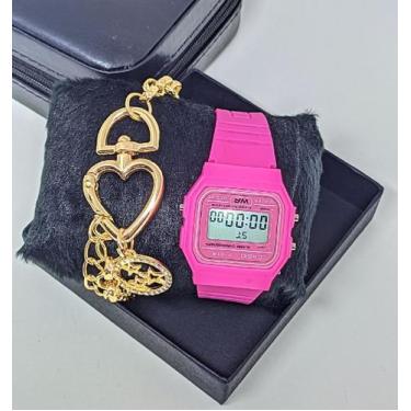 Imagem de Kit Relógio Digtal Led Retrô Feminino Emburrachado Ajustável Alarme Cr