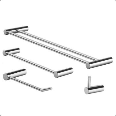 Imagem de Kit de Acessórios para Banheiro Modelo Orion Prata Alto Brilho 4 Peças