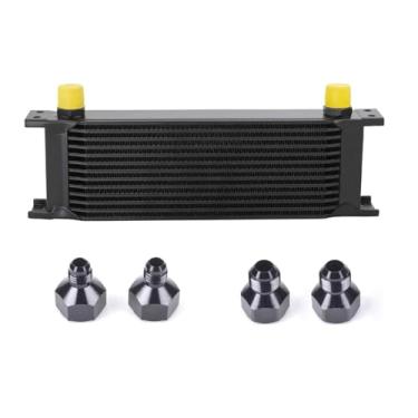 Imagem de ZHSYMX Refrigerador de óleo de placa empilhada AN10-10AN de 13 fileiras com adaptador 6AN 8AN transmissão universal do motor radiador britânico condensador de óleo liga de alumínio preto