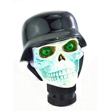 Imagem de Lunsom Manípulo de câmbio de engrenagem de caveira, alavanca de câmbio de carro soldado, transmissão de cabeça de câmbio se encaixa na maioria dos veículos manuais automáticos (preto e branco)