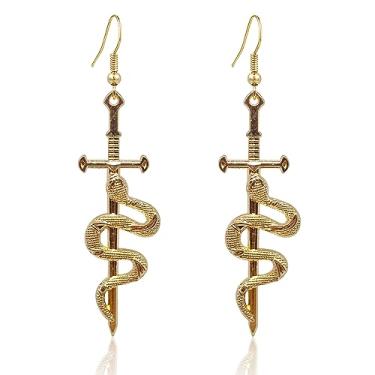 Imagem de RofYof Brincos punk retrô de espada com punhal, espada, gótica, cobra, brincos de faca, para mulheres, meninas, joias de presente, Zinco