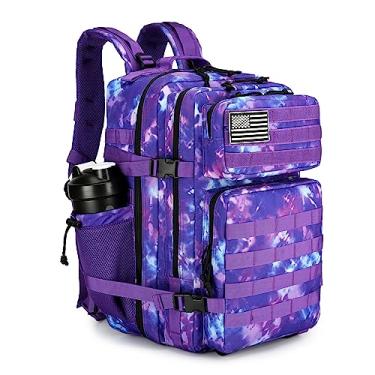 Imagem de Lovelinks21 Mochila Tática 45L, Pacote de Assalto de 3 Dias com Molle, Mochila à Prova D'Água para Mochilas Táticas (Camuflagem Roxa)