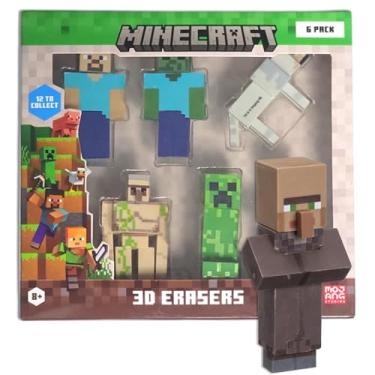 Imagem de Mine Craft 3D Erasers, 6-Pack Deluxe Collector Set, 12 Iconic Characters to Collect, Own The Entire Series (Steve,Iron Golem,Villager,Creeper,Wolf,Zombie)