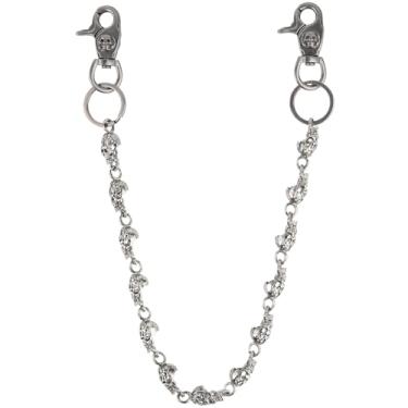 Imagem de PINKPIN Corrente unissex para calças de caveira – Corrente de metal gótico com caveira e fecho de caveira para homens e mulheres, acessórios de roupas punk rock e streetwear estilosos, long, Metal,