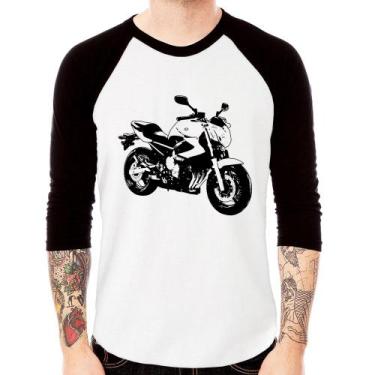 Imagem de Camiseta Raglan Moto XJ6 N Art Manga 3/4 - Foca na Moda, Branco, Preto