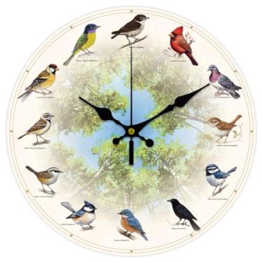 Imagem de CHGCRAFT 12 relógios de parede de pássaros diferentes, 30,5 cm, operados por bateria, florestas, relógios silenciosos, sem tique-taque, relógios decorativos para sala de estar, escritório, quarto