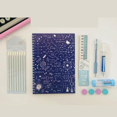 Imagem de Kit Escolar Saúde Presente Caderno, Régua, Caneta, Lapiseira, Borracha, Marca Páginas Decorada Saúde