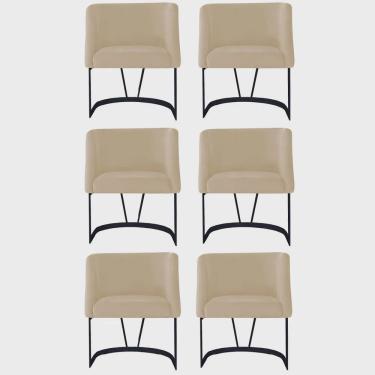 Imagem de Kit 06 Poltrona Cadeira Aurora Luxo Confort Industrial Ferro Preto Veludo Bege - Ahz Móveis