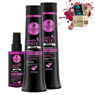 Imagem de Kit Haskell Cavalo Forte Hidra Sh, Cond 500ml e Sérum 100ml