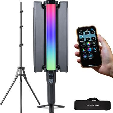 Imagem de VILTROX Kits de varinha de iluminação de vídeo para fotografia de 18 W com suporte de tripé de 200 cm de altura, bastão de fotografia, varinha de LED RGB, varinha de vídeo, luzes defletoras, varinha