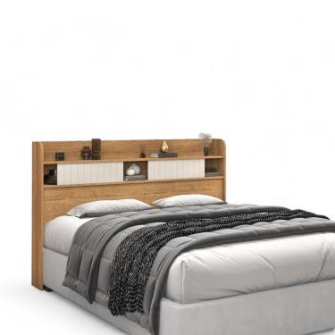 Imagem de Cabeceira Com Prateleiras Dubai Solteiro Freijó E Off White