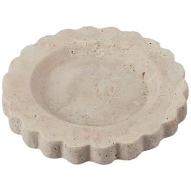 Imagem de CREATCABIN Bandeja de mármore recortada, bandeja de travertino natural, plana, redonda, feita à mão, placa decorativa de pedra de mármore, copo de joias, café, sabonete, armazenamento para vaidade