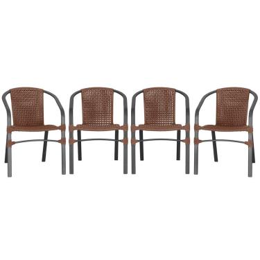 Imagem de 04 Cadeiras Floripa Alumínio Pintura Preta Trama Original Marrom