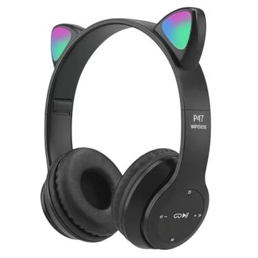 Imagem de Fone de Ouvido Infantil Bluetooth com Orelhas de Gato, LED Colorido, 5 Horas de Bateria. (Preto)