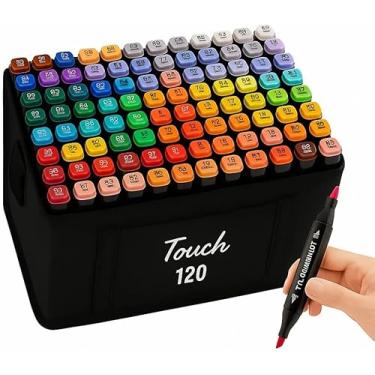 Imagem de Kit de Canetas Marcadoras com Ponta Dupla, 120 Cores, com Estojo Organizador