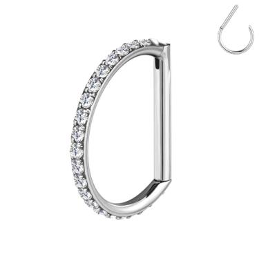 Imagem de BodyAce F136 Anéis de septo de titânio em forma de D argolas de cartilagem 16G brincos de segmento articulado clicker para torre Daith Conch Helix Tragus Piercing Jewelry, 10mm, Titânio Zircônia