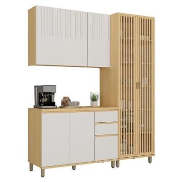 Imagem de Cozinha Compacta 100% Mdf 3 Pçs Cristaleira 190cm Aura Carvalho Uv/Cin