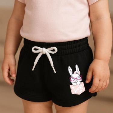 Imagem de Short Moletinho Infantil Estampado Feminino Coelhinho no Bolsinho Pelú