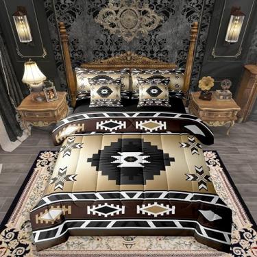 Imagem de Erosebridal Jogo de cama queen rústico ocidental de 7 peças, vintage tribal para crianças, meninos, meninas, exótico, étnico, fazenda, sudoeste, conjunto de lençol com edredom, marrom