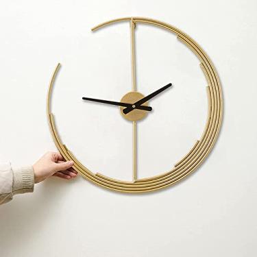 Imagem de Relógio de parede relógio de arte moderna relógio de parede grande, moderno em forma de corda de lua, relógios de metal artísticos, para sala de estar, restaurante, relógio de quartzo dourado, relógio