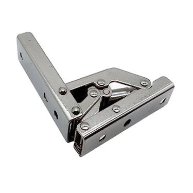 Imagem de 2 peças Dobradiças dobráveis de 90 graus com trava automática sem furos, suportes de pernas de mesa de dobradiça dobrável de mola plana de 180 graus