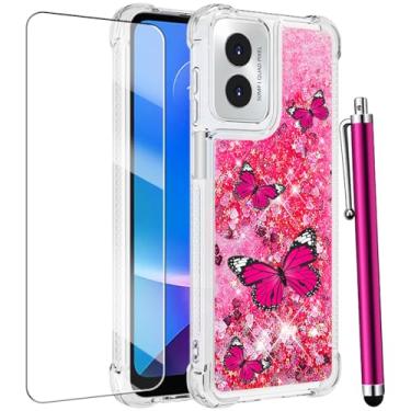 Imagem de CAIYUNL Capa para Moto G Play 2024 com película protetora, brilhante, líquido, flutuante, fofa, feminina, à prova de choque, capa de silicone macio, fina, TPU (poliuretano termoplástico) para Motorola