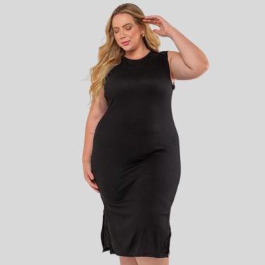 Imagem de Vestido Regata Canelado Plus Size ML - Mayara Manzano, G1, Preto